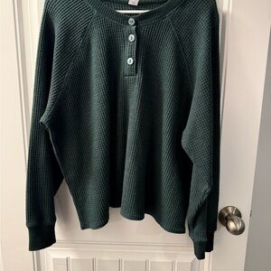 Old Navy Dark Green Waffle Knit Long Sleeve Top